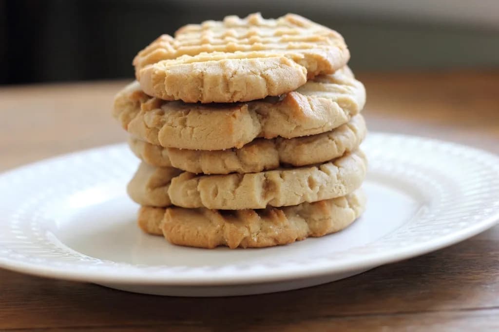 Torre de galletas redondas de mantequilla sobre un plato blanco
